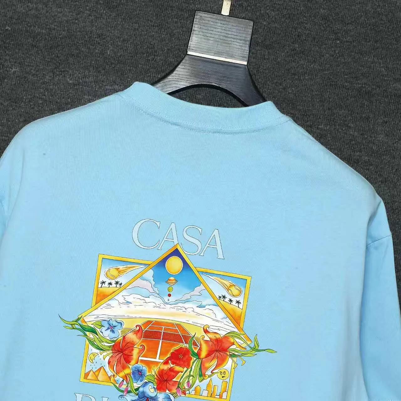 26ss CASABLANCA original printing process short-sleeved T-shirt original development using high-density double yarn pure cotton fabric upper body soft and comfortable color Black White Dark Green color Orange Pink Blue Royal Blue color cigarette powder 8 colors Sizes S M L XL